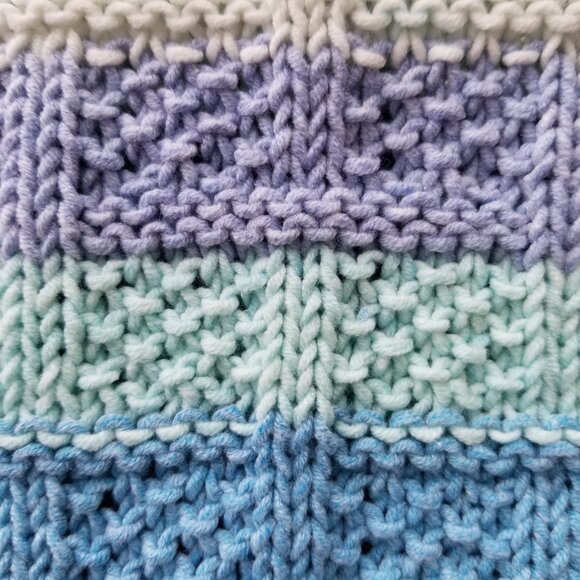 Hand Knit Blanket in Blue, Mint, and White - Picture 4 of 6